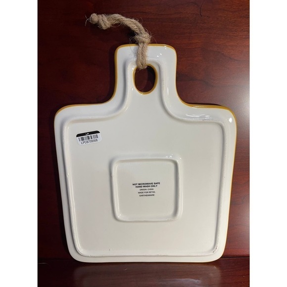 Earthenware Ceramic Cheese Board White With Black Lettering & Yellow Accent Edge - Picture 3 of 6